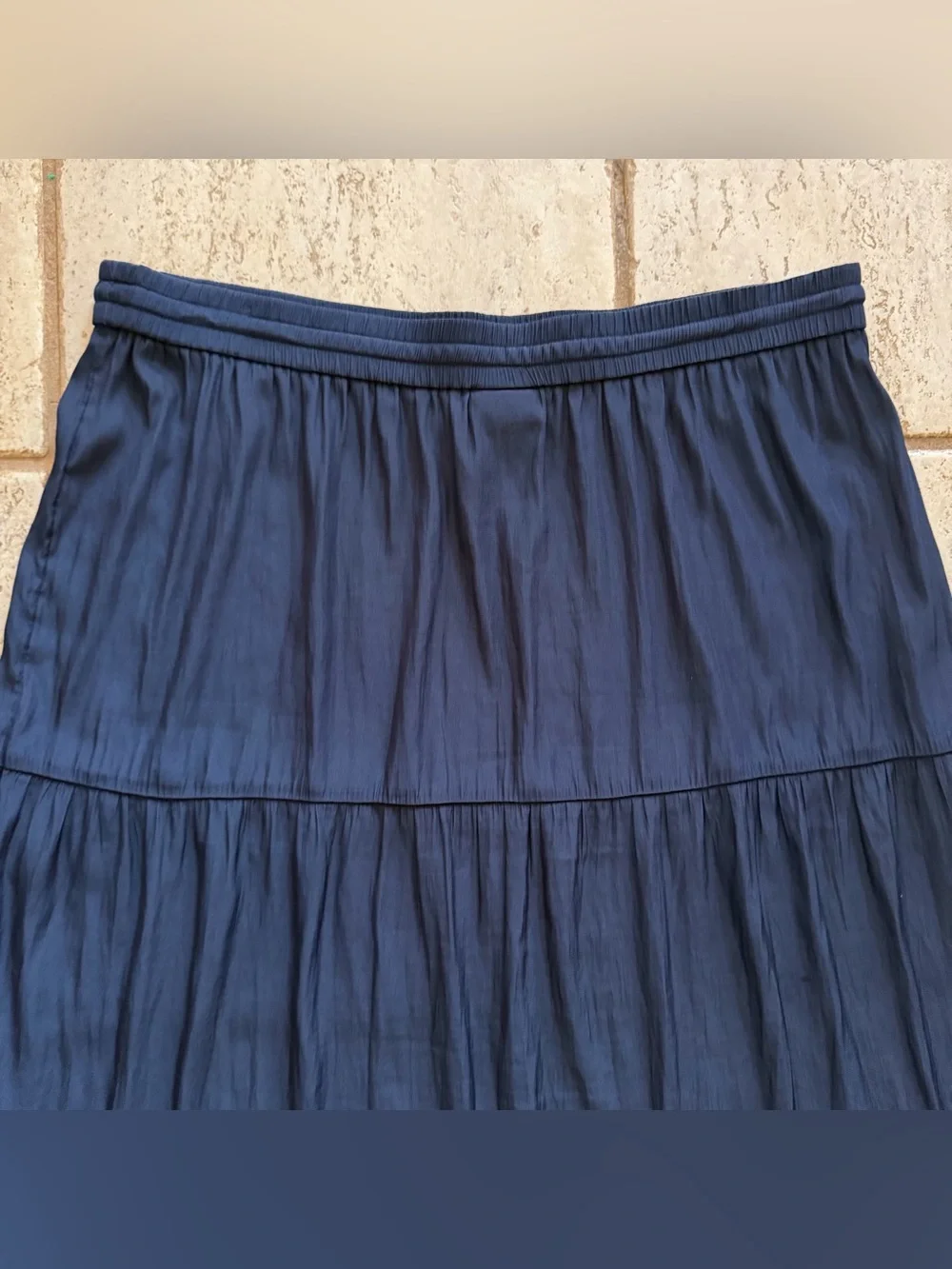J. Jill Navy Blue Crinkle Tiered Maxi Skirt Womens Size XL Elastic Waist Flowy
